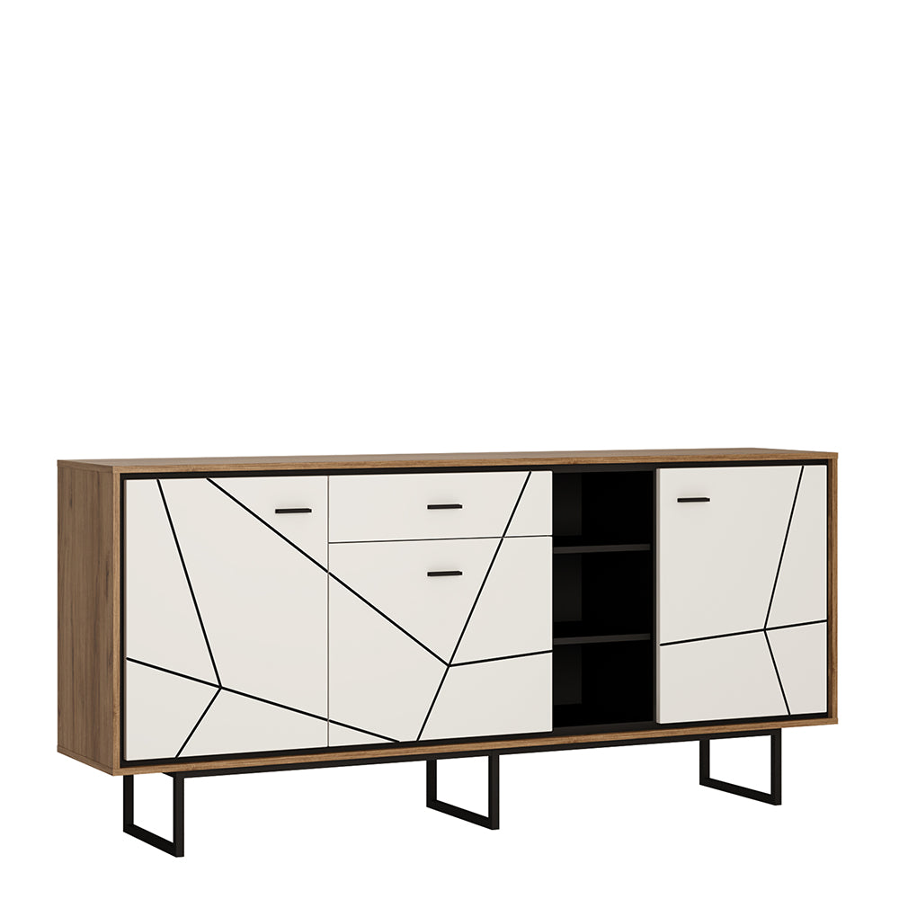 Brolo 3 door 1 drawer wide sideboard in Walnut and White