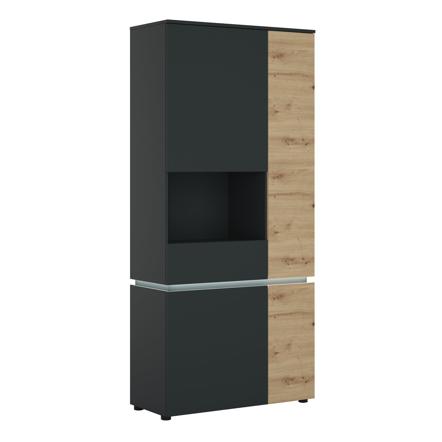 Luci 4 door tall display cabinet LH (including LED lighting) in Platinum and Oak