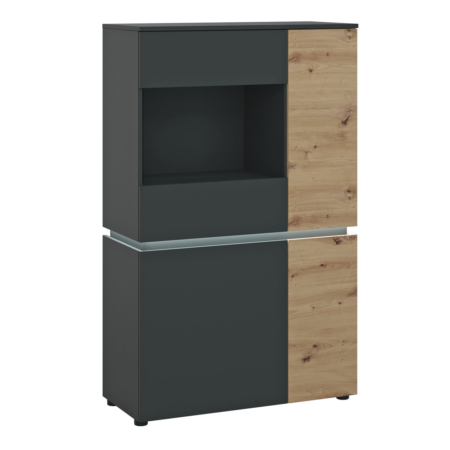 Luci 4 door low display cabinet  (including LED lighting) in Platinum and Oak