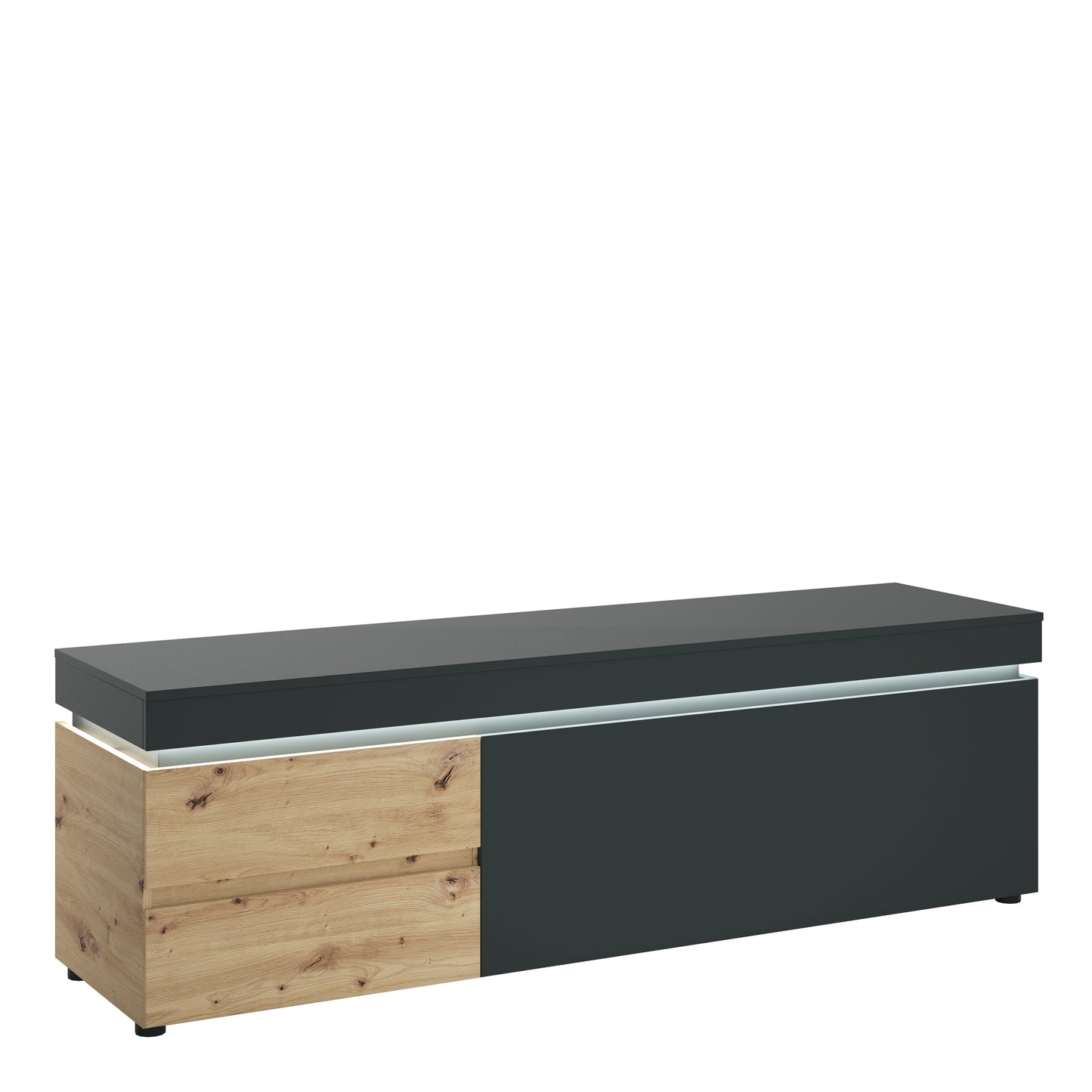 Luci 1 door 2 drawer 180 cm wide TV unit (including LED lighting) in Platinum and Oak