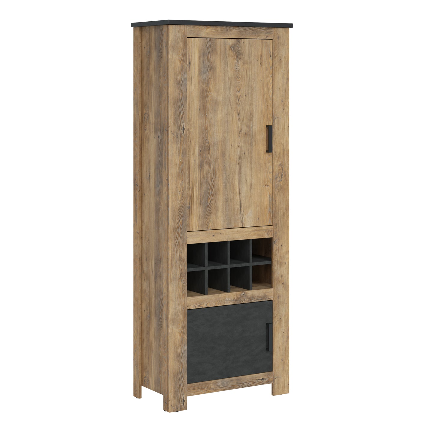 Rapallo 2 door cabinet with wine rack in Chestnut and Matera Grey