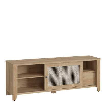 Cestino 1 Door 1 Drawer TV Unit in Jackson Hickory Oak and Rattan Effect