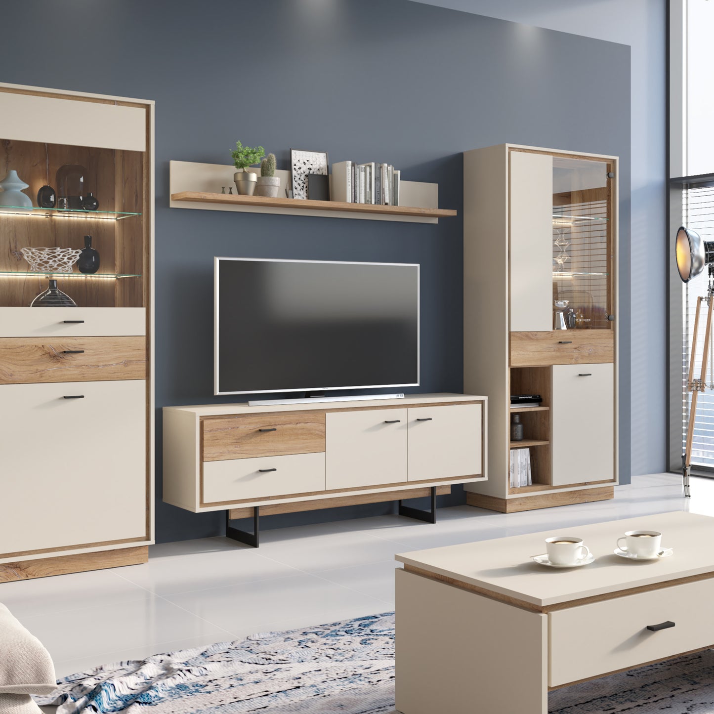 Rivero 2 Door 2 Drawer TV Unit in Grey and Oak