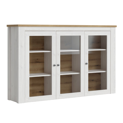 Celesto 2 Door 2 Drawer Sideboard with 3 Door Display Top Unit in White and Oak