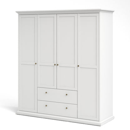 Paris Wardrobe with 4 Doors and 2 Drawers in White