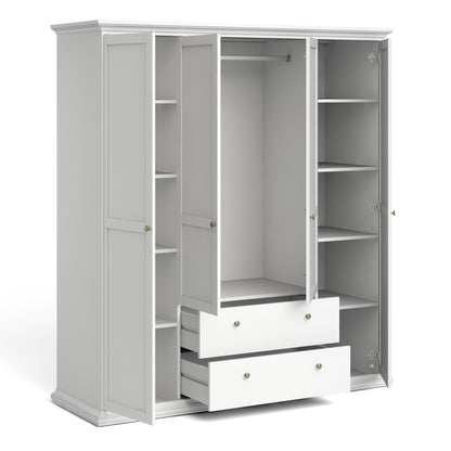 Paris Wardrobe with 4 Doors and 2 Drawers in White