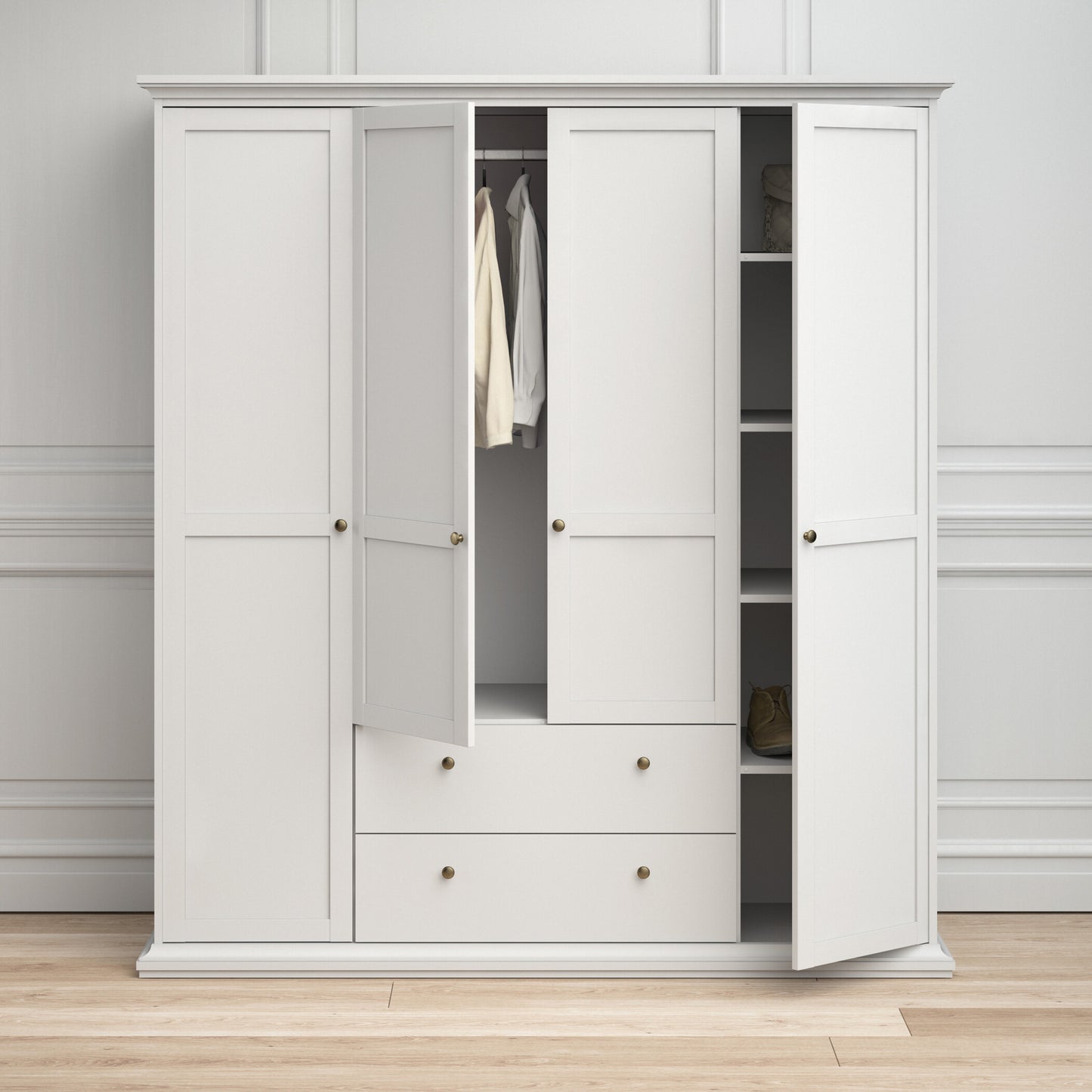 Paris Wardrobe with 4 Doors and 2 Drawers in White