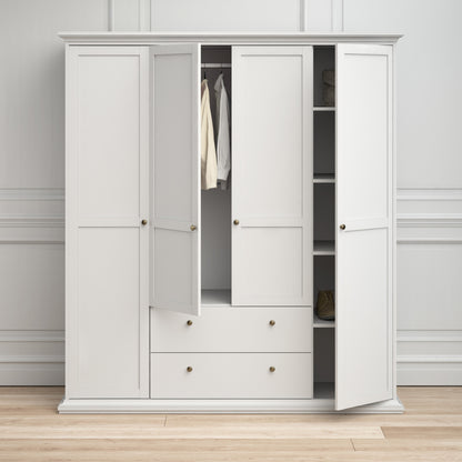 Paris Wardrobe with 4 Doors and 2 Drawers in White