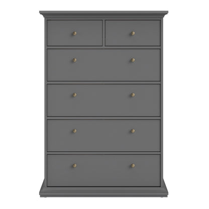 Paris Chest of 6 Drawers in Matt Grey