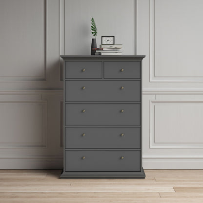 Paris Chest of 6 Drawers in Matt Grey