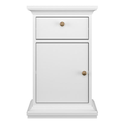 Paris Nightstand 1 Door + 1 Drawer in White