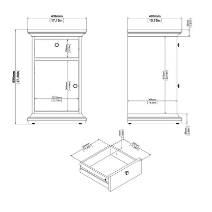 Paris Nightstand 1 Door + 1 Drawer in White