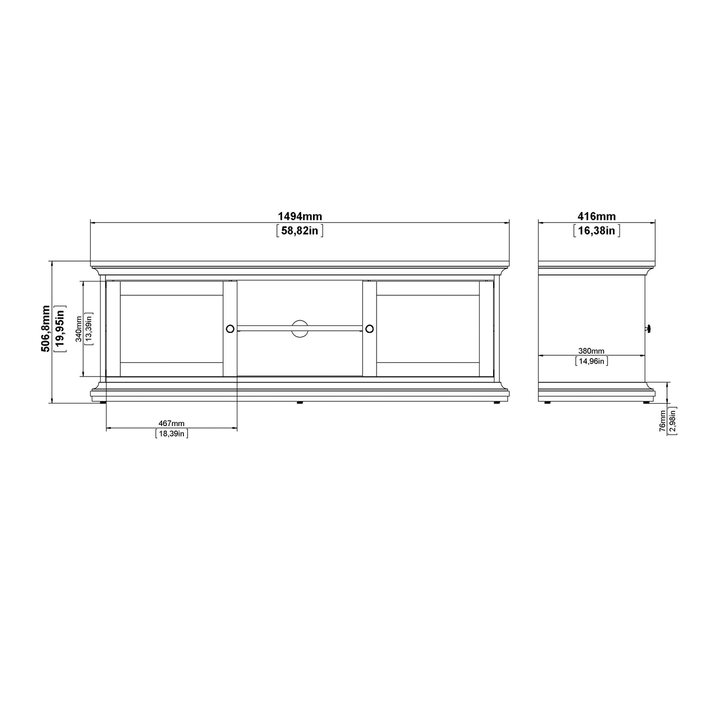 Paris TV Unit 2 Frame Doors in Matt Grey