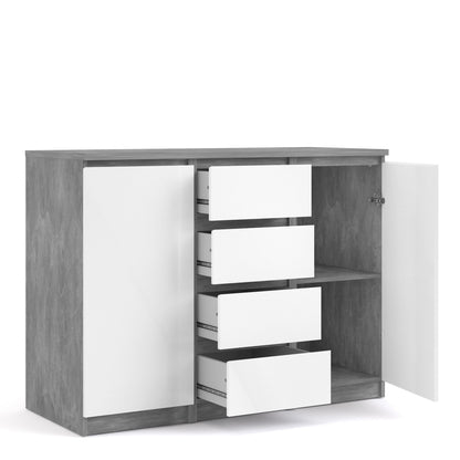 Naia Sideboard 4 Drawers 2 Doors in Concrete and White High Gloss