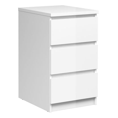 Naia Bedside 3 Drawers in White High Gloss