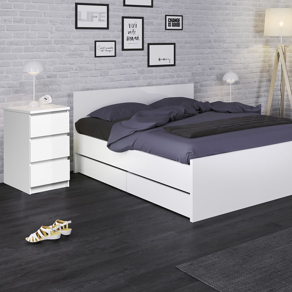 Naia Bedside 3 Drawers in White High Gloss