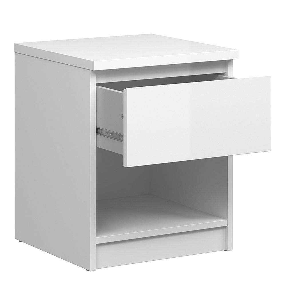 Naia Bedside 1 Drawer 1 Shelf in White High Gloss