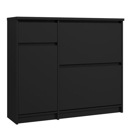 Naia Shoe Cabinet with 2 Shoe Compartments, 1 Door and 1 Drawer in Black Matt