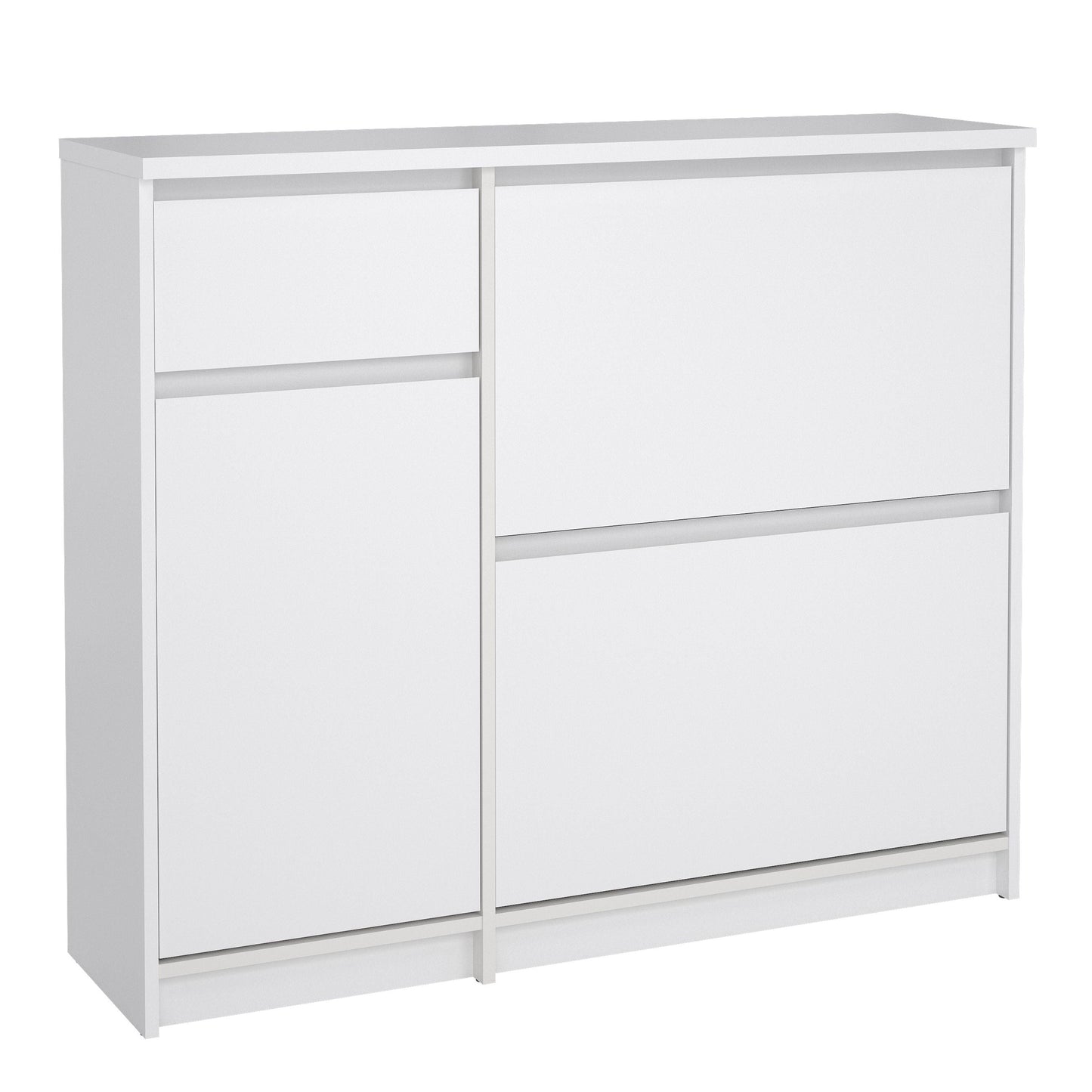 Naia Shoe Cabinet with 2 Shoe Compartments, 1 Door and 1 Drawer in White High Gloss