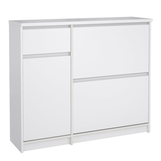 Naia Shoe Cabinet with 2 Shoe Compartments, 1 Door and 1 Drawer in White High Gloss