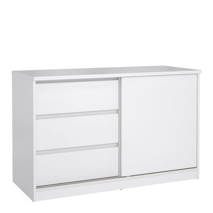 Naia Storage Unit with 1 Sliding Door and 3 Drawers in White High Gloss