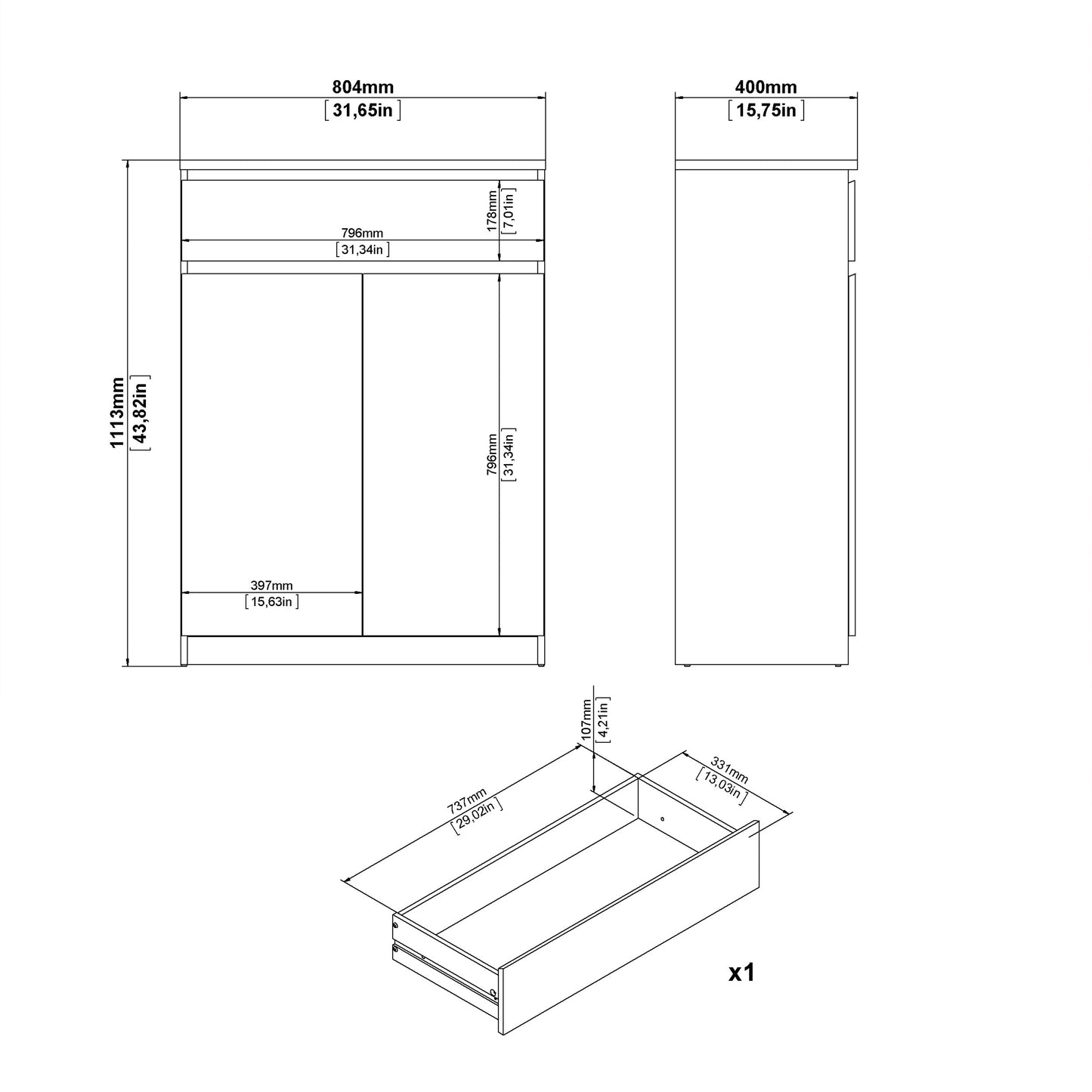 Naia Shoe Cabinet with 2 Doors +1 Drawer