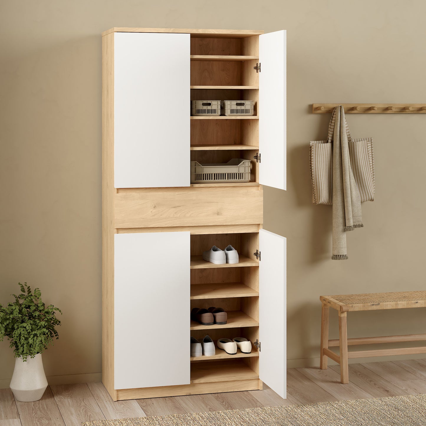 Naia Shoe Cabinet with 4 Doors + 1 Drawer