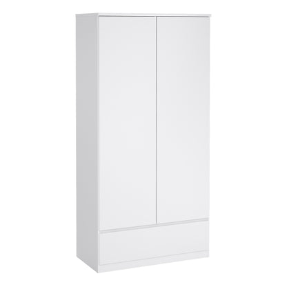 Naia 3 Piece Bundle, Bedside, Chest and 2 Door 1 Drawer Wardrobe in White High Gloss