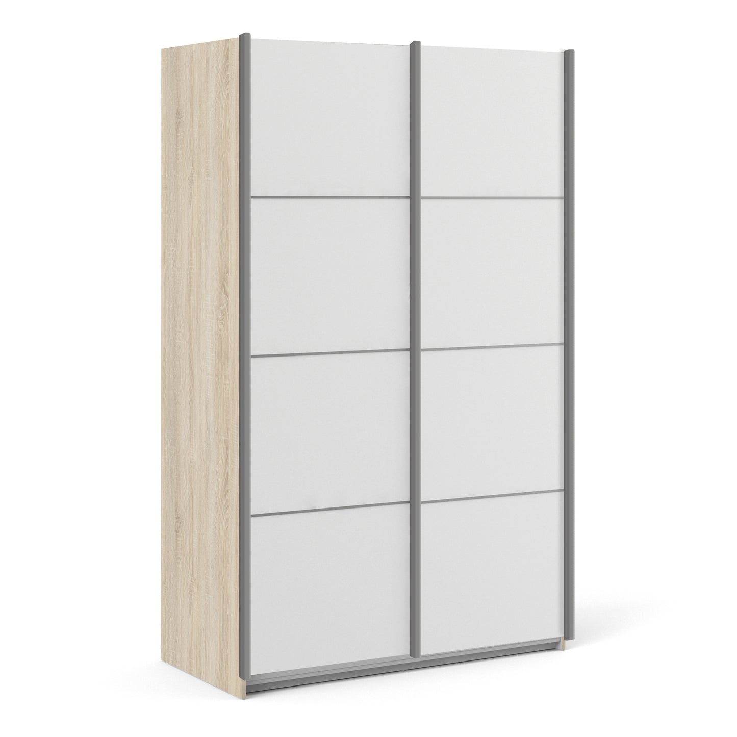 Verona Sliding Wardrobe 120cm in Oak with White Doors with 5 Shelves