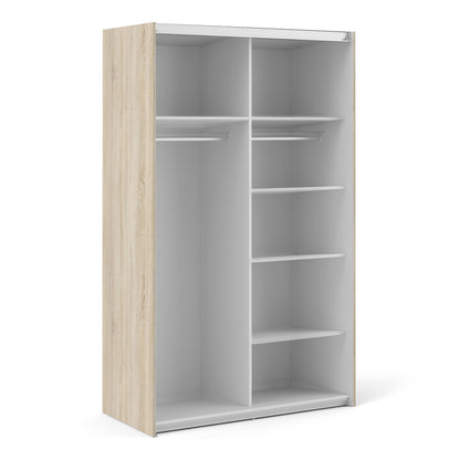 Verona Sliding Wardrobe 120cm in Oak with White Doors with 5 Shelves