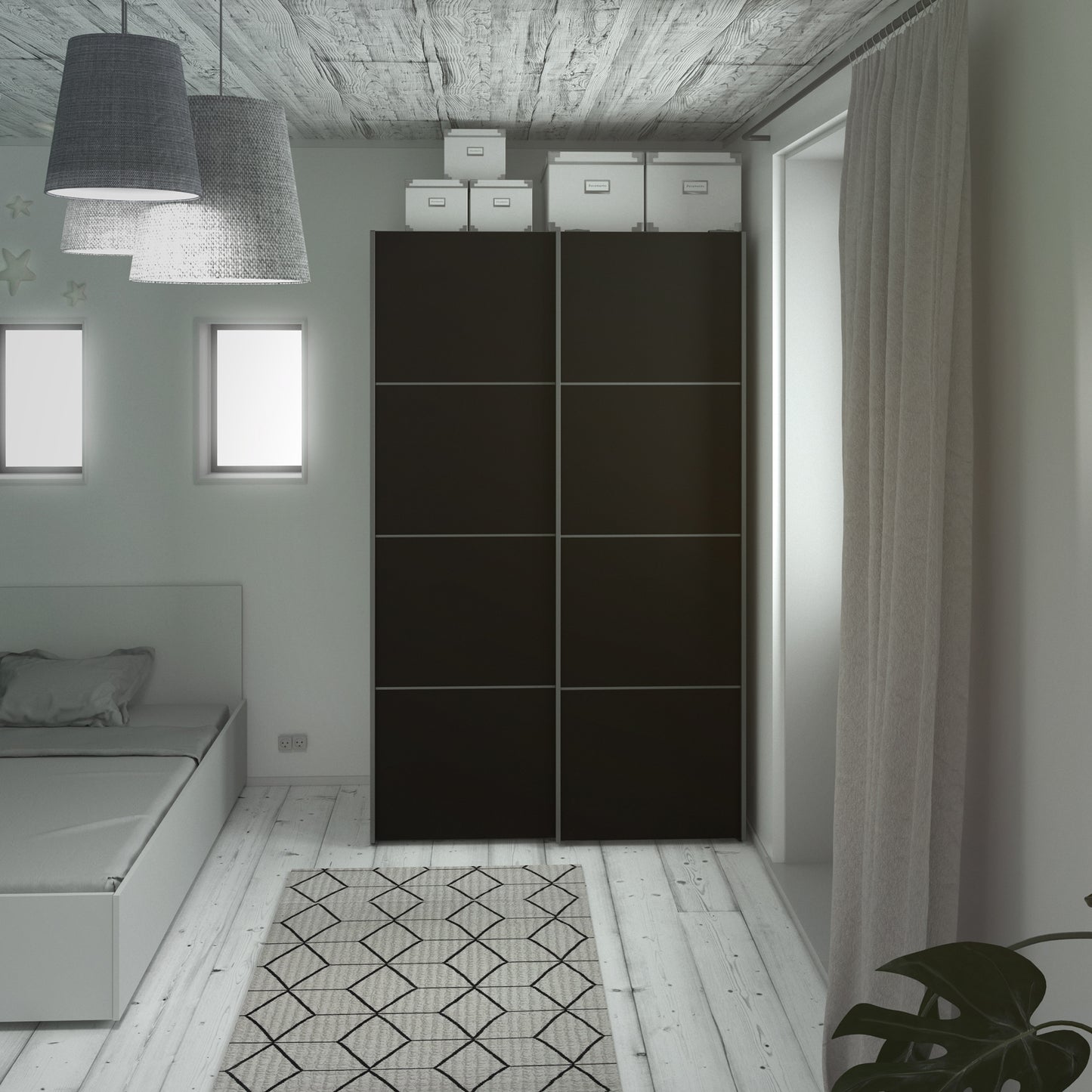 Verona Sliding Wardrobe 120cm in Black Matt with Black Matt Doors with 2 Shelves