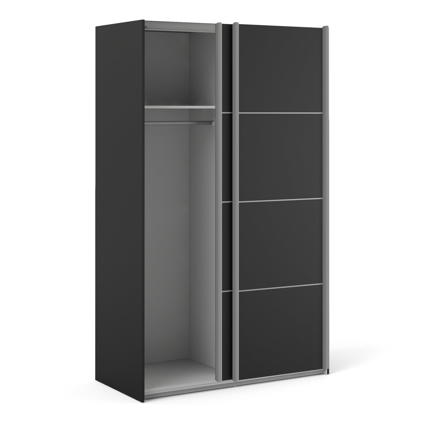 Verona Sliding Wardrobe 120cm in Black Matt with Black Matt Doors with 2 Shelves