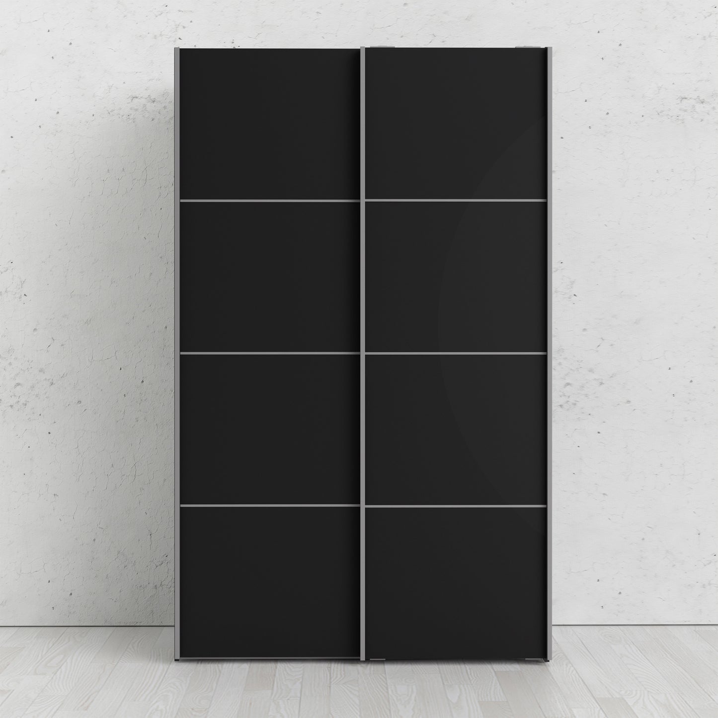 Verona Sliding Wardrobe 120cm in Black Matt with Black Matt Doors with 5 Shelves