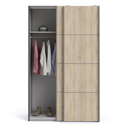 Verona Sliding Wardrobe 120cm in Black Matt with Oak Doors with 2 Shelves