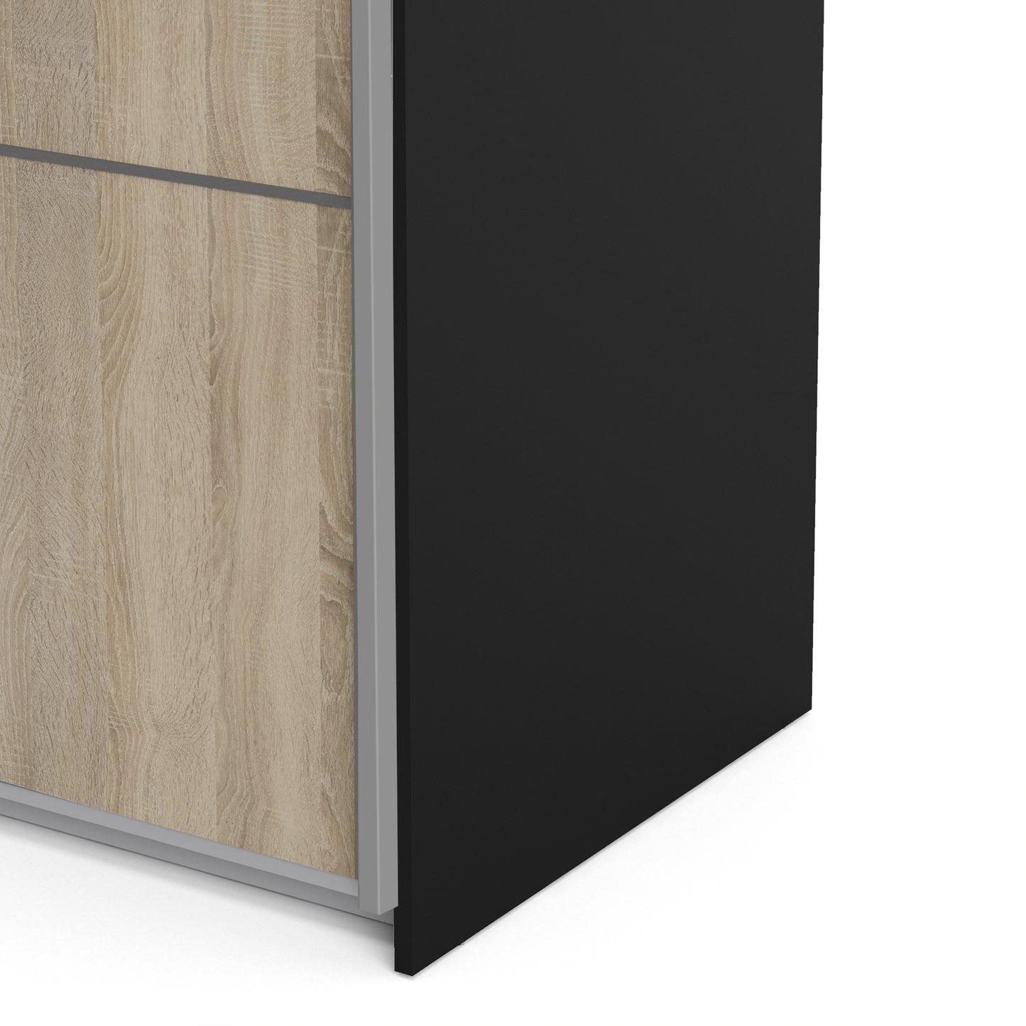 Verona Sliding Wardrobe 120cm in Black Matt with Oak Doors with 5 Shelves