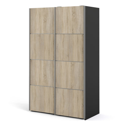 Verona Sliding Wardrobe 120cm in Black Matt with Oak Doors with 5 Shelves