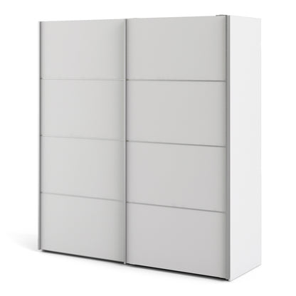 Verona Sliding Wardrobe 180cm in White with White Doors with 2 Shelves