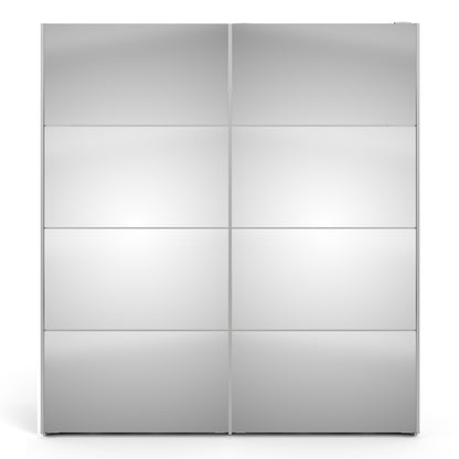 Verona Sliding Wardrobe 180cm in White with Mirror Doors with 5 Shelves