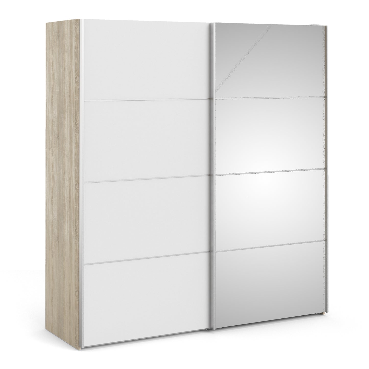 Verona Sliding Wardrobe 180cm in Oak with White and Mirror Doors with 2 Shelves