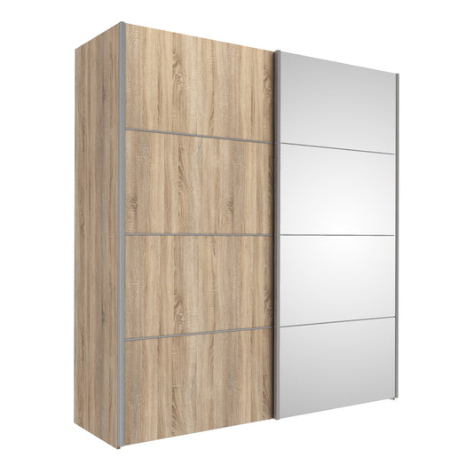 Verona Sliding Wardrobe 180cm in Oak with Oak and Mirror Doors with 2 Shelves