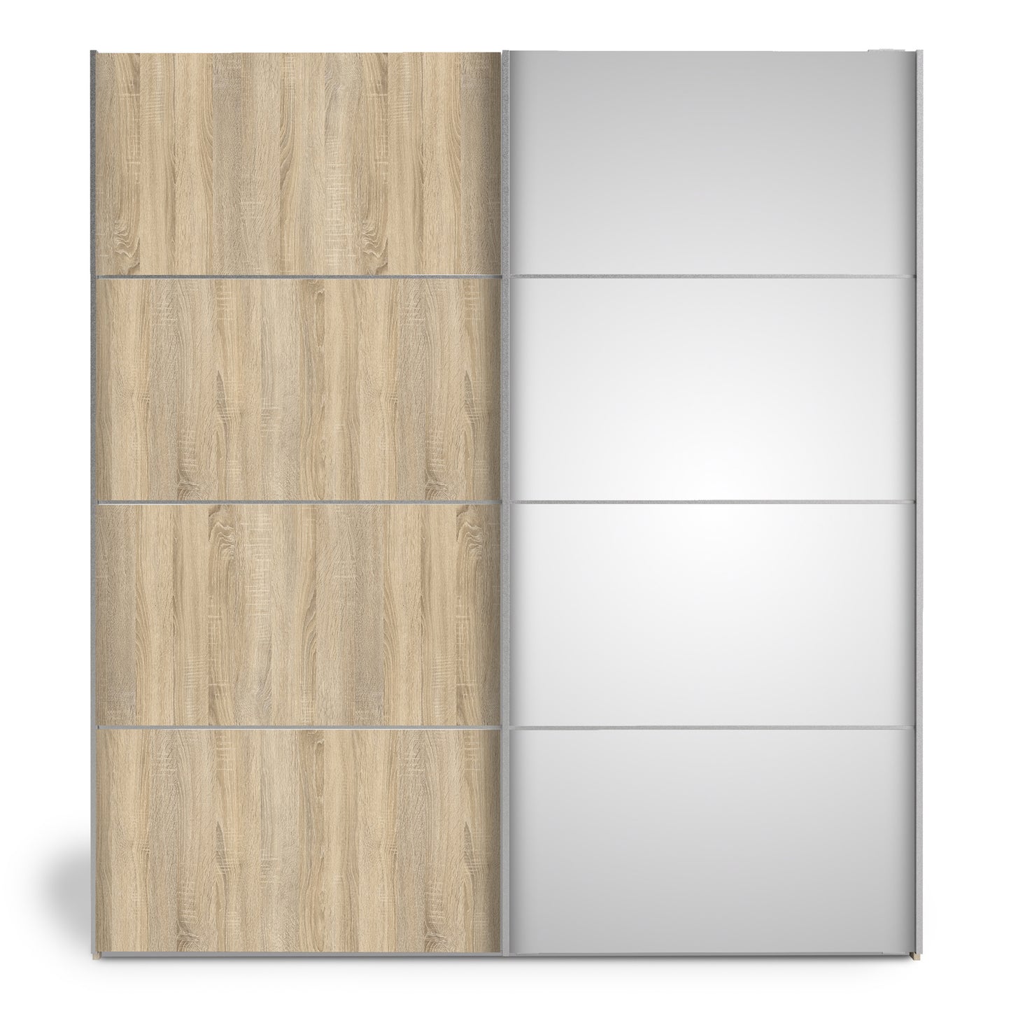 Verona Sliding Wardrobe 180cm in Oak with Oak and Mirror Doors with 5 Shelves