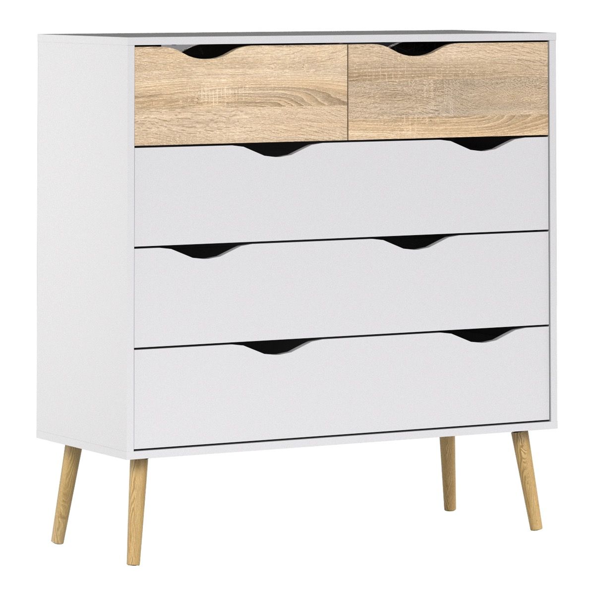 Oslo 3 Piece Bundle, Bedside, Chest and 3 Door 3 Drawers Wardrobe in White and Oak