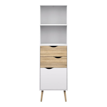 Oslo Bookcase 2 Drawers 1 Door in White and Oak