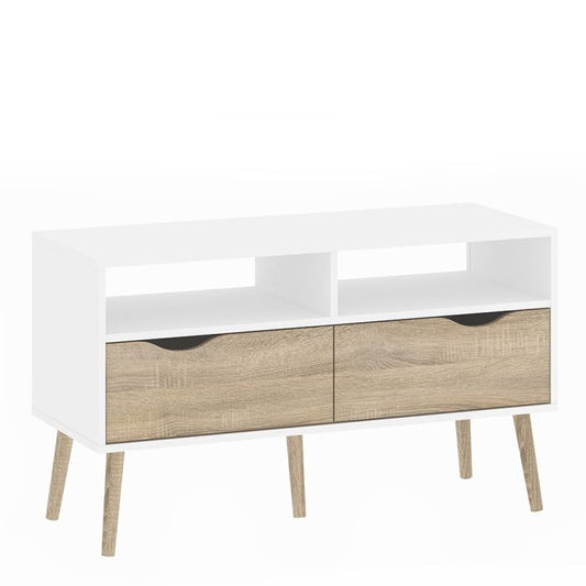 Oslo TV Unit 2 Drawers in White and Oak