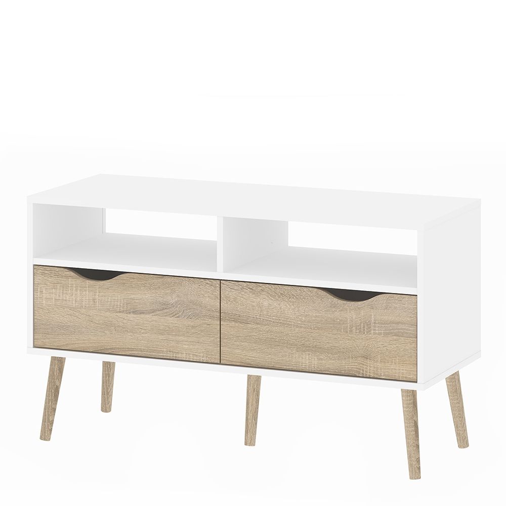 Oslo TV Unit 2 Drawers in White and Oak