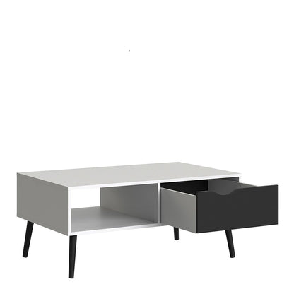 Oslo Coffee Table 1 Drawer 1 Shelf in White and Black Matt