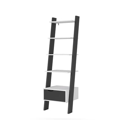 Oslo Leaning Bookcase 1 Drawer in White and Black Matt