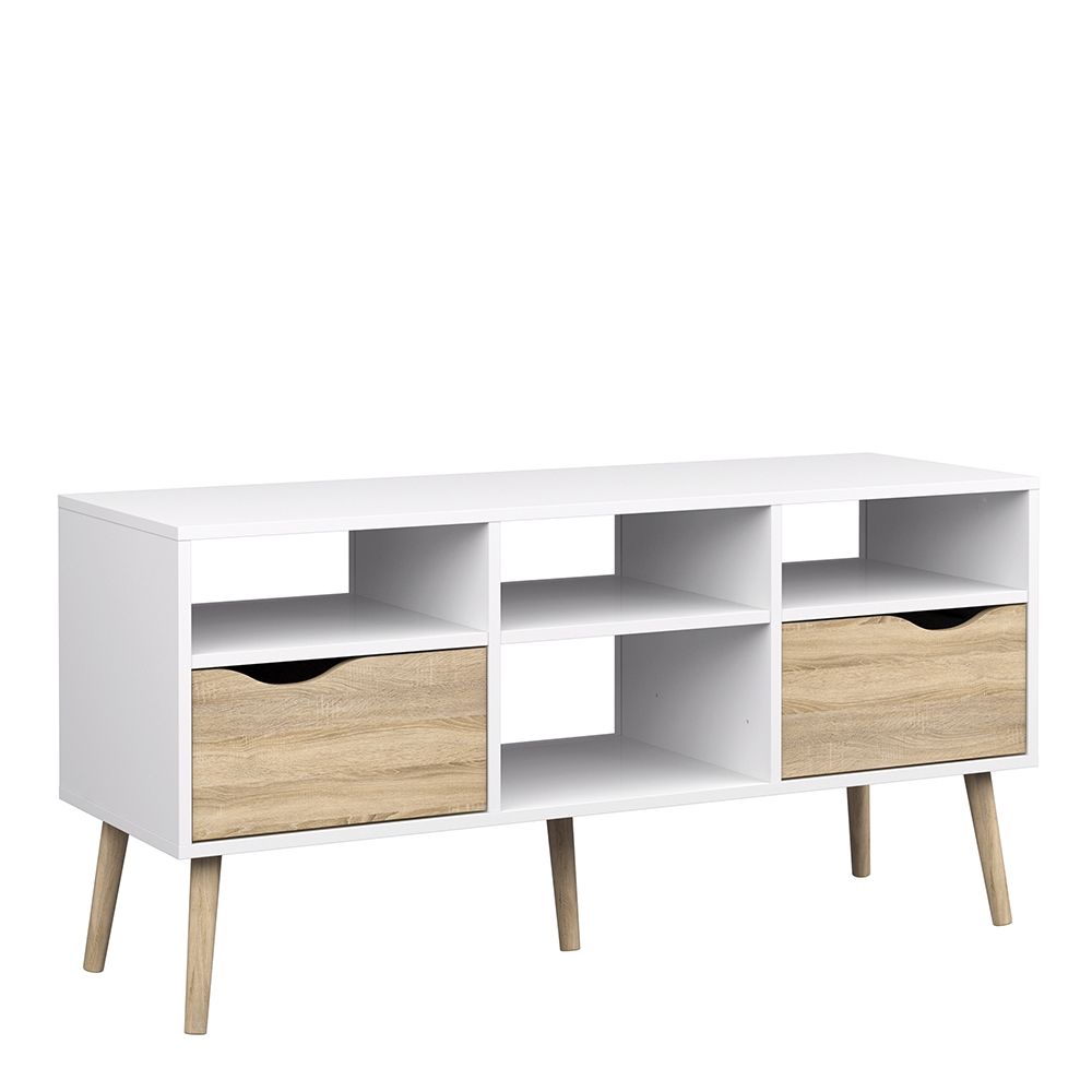 Oslo TV Unit - Wide - 2 Drawers 4 Shelves in White and Oak