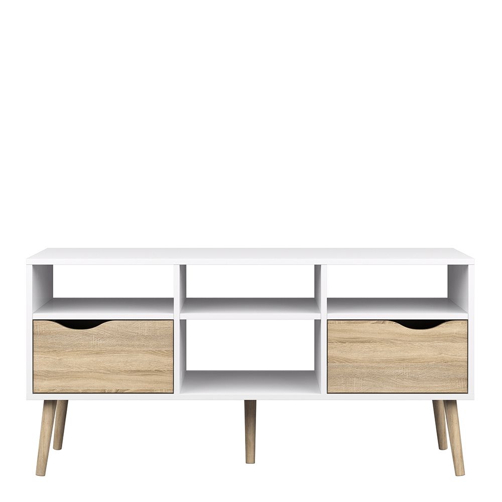 Oslo TV Unit - Wide - 2 Drawers 4 Shelves in White and Oak