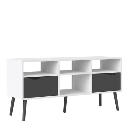 Oslo TV Unit - Wide - 2 Drawers 4 Shelves in White and Black Matt